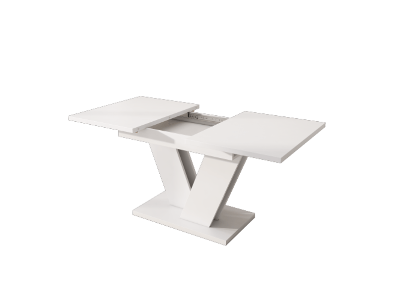  Table à manger extensible blanche 120160x80 cm - ensemble 6 chaises velours beige, plateau épais, pieds en v  - Conforama A