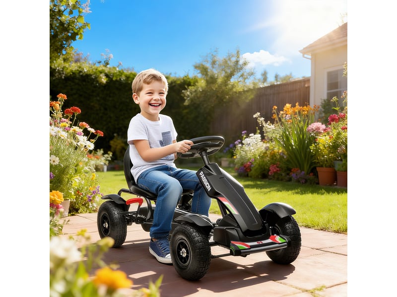  Kart à pédales pour enfant siège réglable 3 positions frein à main enfant de 5 à 12 ans noir  - Conforama C