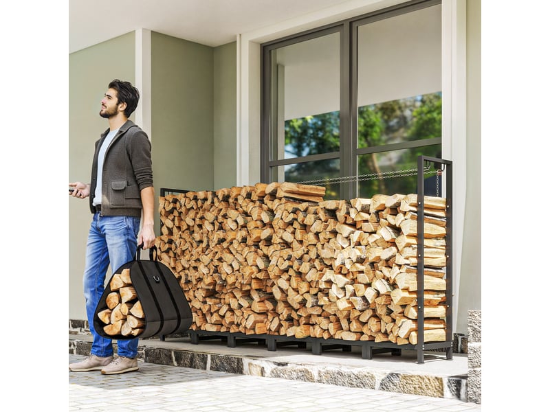  Porte-bûches extérieur réglable en acier, capacité 150 kg, 235 x 31 x 116 cm, noir  - Conforama C