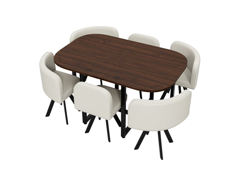 Ensemble table,140x90 cm,avec 6 chaises,lin,beige et coloris noyer - Conforama A