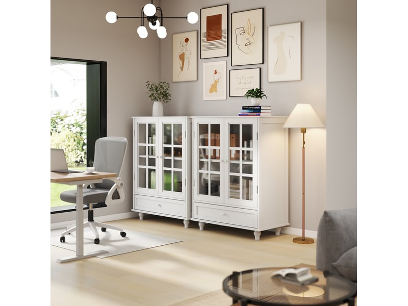 Buffet 71x38x93 cm portes vitrées mdf blanc - Conforama C