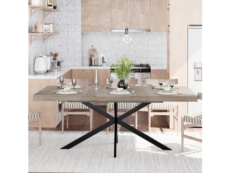  Table à manger extensible, 140-180x80x76 cm, rétro pour salle à manger, plateau mdf, piètement métal, coloris gris  - Conforama D