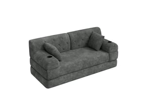 Canapé droit convertible PANGIVO W2845S00461 2 places Velours côtelé gris avec coffre de rangement