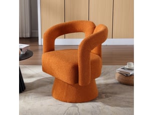 Fauteuil crapaud pivotant 360° 67x55x74cm – fauteuil tonneau lounge au design évidé avec socle en métal – tissu bouclé - orange