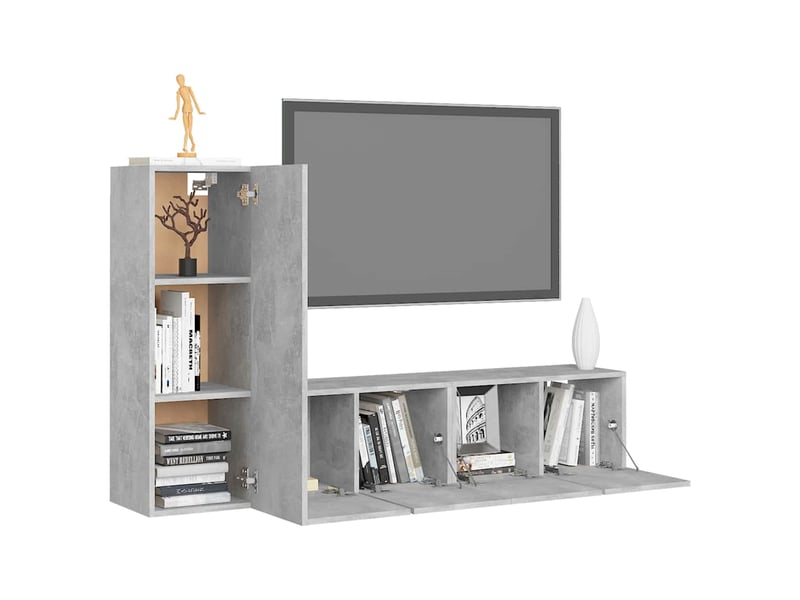  Ensemble de meubles tv 3 pcs gris béton bois d'ingénierie shl35992  - Conforama C