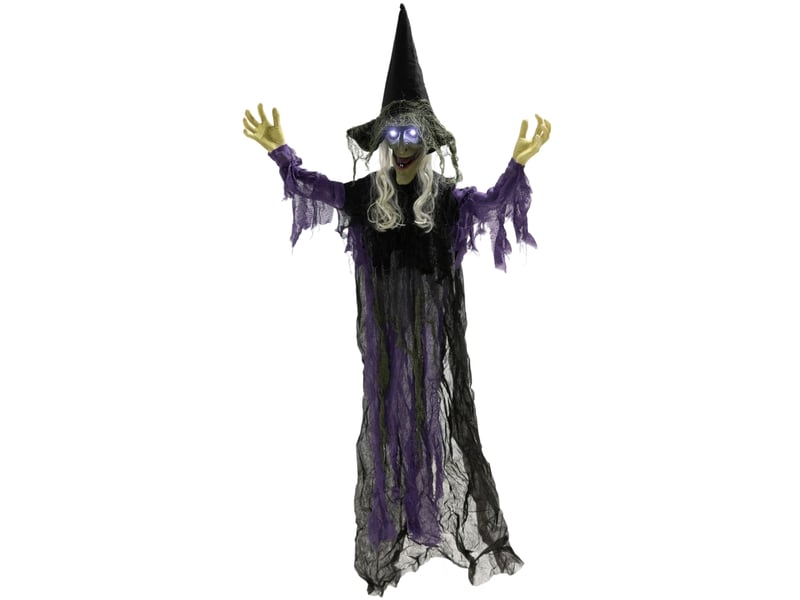  Décoration halloween sorcière avec yeux à led, son et bras articulés pour fête, en acier, 80×15×183 cm  - Conforama A