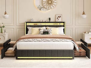 Lit avec rangement 140x190 cm <strong>DAHUEN</strong> <strong></strong> coloris gris