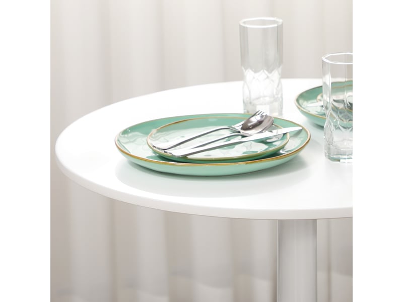  Table de salle à manger pour 2 personnes ronde avec pied central et base antidérapante en mdf ø70×75 cm blanc  - Conforama C