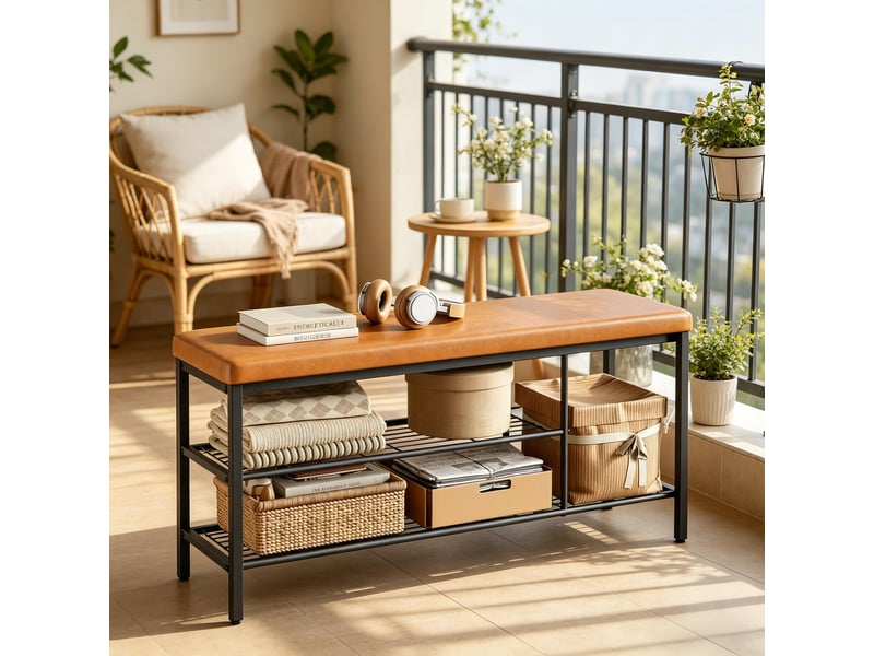  Banc à chaussures avec assise 3 compartiments métal et similicuir 100 x 30 x 50 cm T5828P514001 - Conforama E