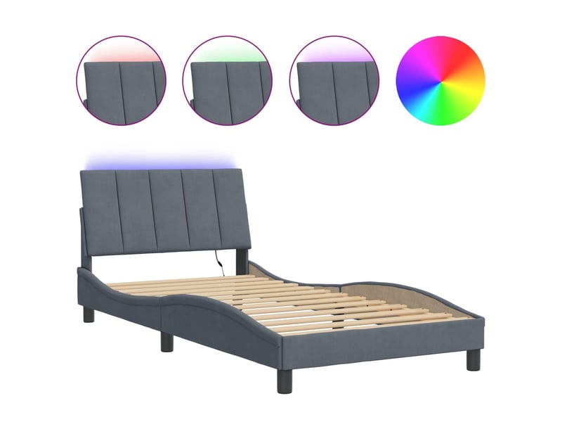  Lit simple- lit adulte -  cadre de lit avec led sans matelas hanko gris foncé 100x200cm velours  - Conforama A