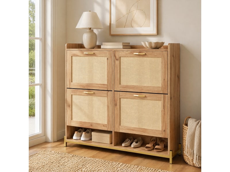  Meuble à chaussures compact avec rangement pour entrée en mdf 108,5×24×100 cm couleur bois  - Conforama B