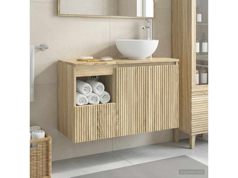  Ensemble de mobilier de salle de bain 2 pc chêne sonoma cf64128  - Conforama B