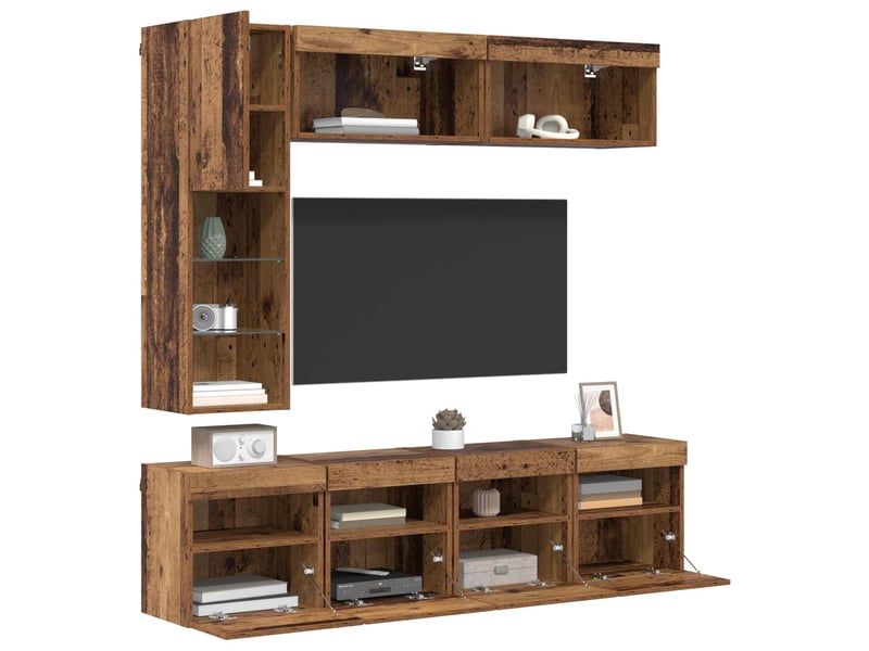  Meuble tv - banc tv - meuble de rangement 7 pcs bois ancien bois d'ingénierie  - Conforama C