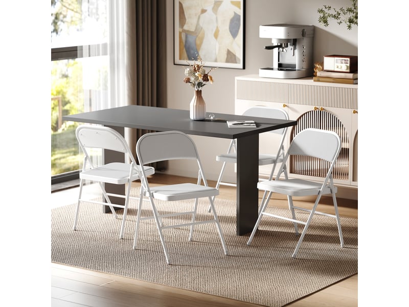  Lot de 4 chaises pliantes chaises de salle à manger portables cadre en acier 45 x 46 x 78 cm blanc  - Conforama C
