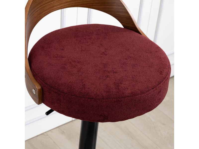  2 tabourets de bar pivotants 360° avec dossier – noyer noir, assise pu, hauteur réglable – cuisinebar lin rouge vin  - Conforama E