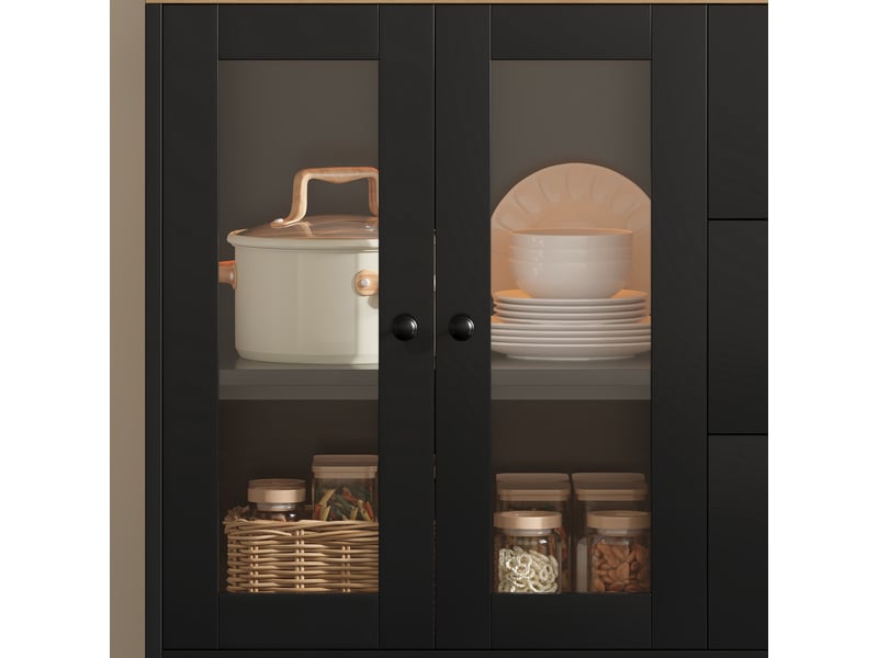  Buffet de cuisine haut 150x40x173 cm, meuble vaisselle avec 6 portes et 3 tiroirs, grand rangement cuisine noir et bois naturel  - Conforama D