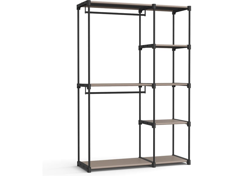  Armoire de rangement 124 x 43 x 182 cm avec étagères et tringles design moderne chambre en tissu taupe 12_0011535  - Conforama A