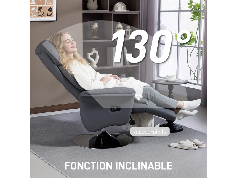  Fauteuil de relaxation inclinable et pivotant gris 78x80x109 cm  - Conforama D