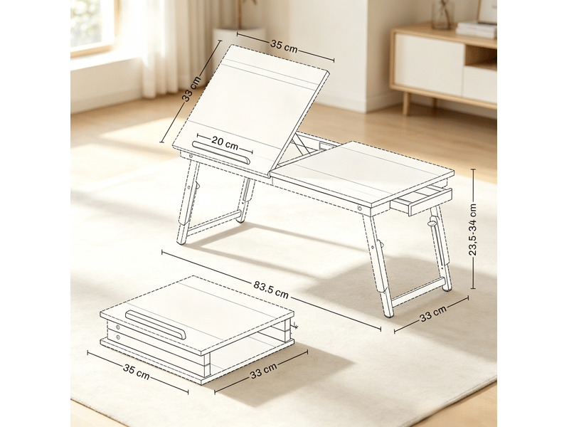  Table pour ordinateur portable pliable avec hauteur et inclinaison réglables, tiroir latéral, noir et chêne  - Conforama C