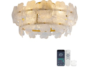 Ventilateur de plafond avec lustre cristal 52cm - plafonnier ventilateur pour salon, led 6 vitesses, moteur dc - doré