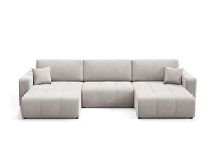 Canapé d'angle panoramique convertible ULTRA 4 places Tissu gris avec coffre de rangement