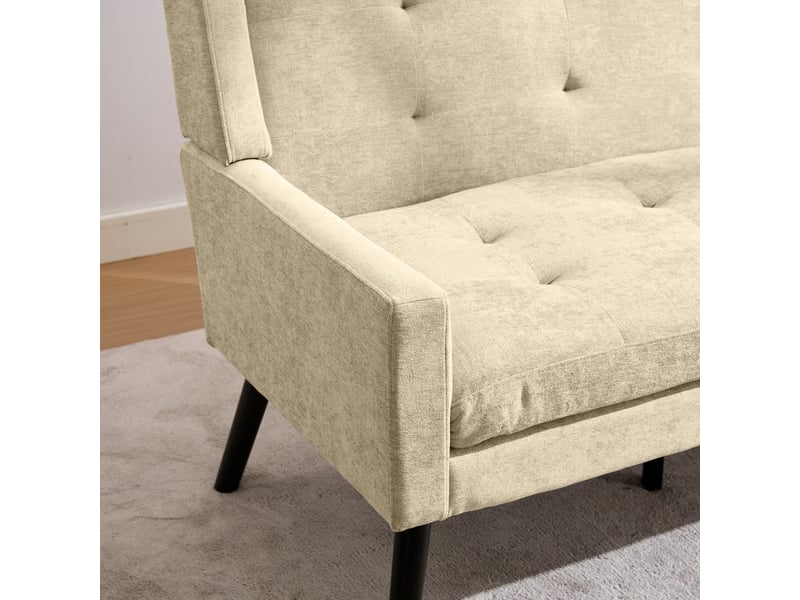  Banquette 2 places beige en lin premium, pieds bois massif antidérapants, mousse haute densité, capitonnée, salonchambrebureau  - Conforama E