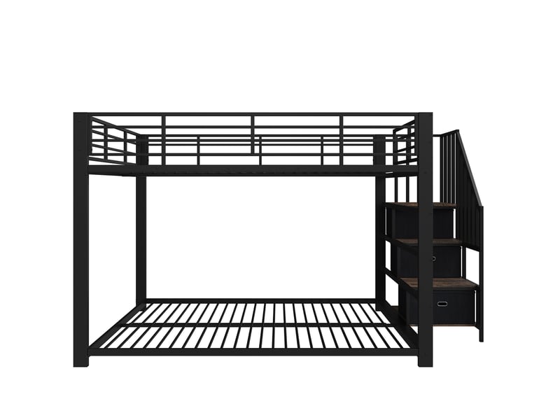  Lit superposé adulte 140x200 cm avec escalier en mdf et métal couleur noir sans matelas, design industriel  - Conforama E