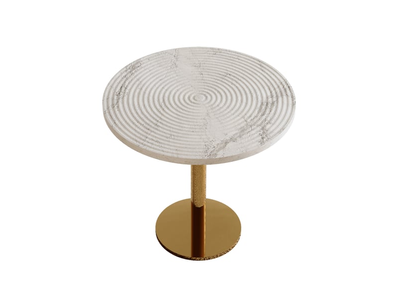  Table de salle à manger ronde 2 à 4 places - lpospi - plateau à motif cernes, mdf et métal doré blanc 80 cm  - Conforama A