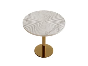Table de salle à manger ronde 2 à 4 places - plateau à motif cernes, mdf et métal doré blanc 80 cm
