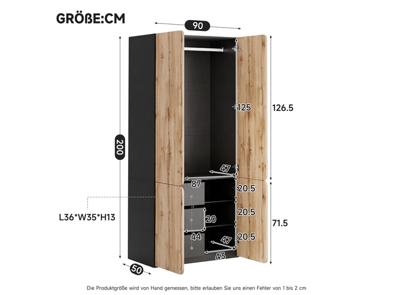  Armoire 90 x 50 x 200 cm avec 4 portes, 1 penderie et 3 tiroirs, meuble haut à portes battantes au style moderne pour chambre, entrée, enfant ou bureau - effet chêne OPULERANE TRADING LTD - Conforama C