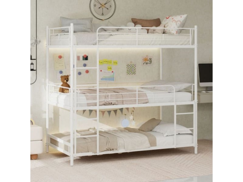 Lits superposes enfants 3 places cadre lourd | échelle intégrée et barrière continue | sûr au sol pour enfants, adolescents et adult - Conforama B