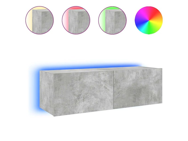  Meuble tv - banc tv - meuble de rangement mural avec lumières led gris béton 100x35x31 cm  - Conforama A