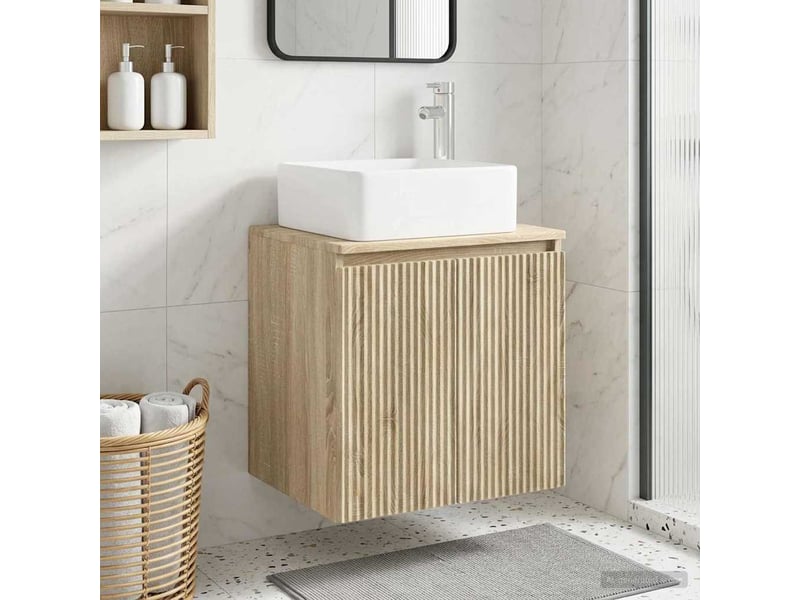 Vanité de lavabo mural, meuble de rangement chêne sonoma 53x35x63 cm - Conforama B