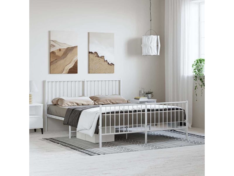  Lit double- lit adulte -  cadre de lit métal sans matelas et pied de lit blanc 150x200 cm  - Conforama B