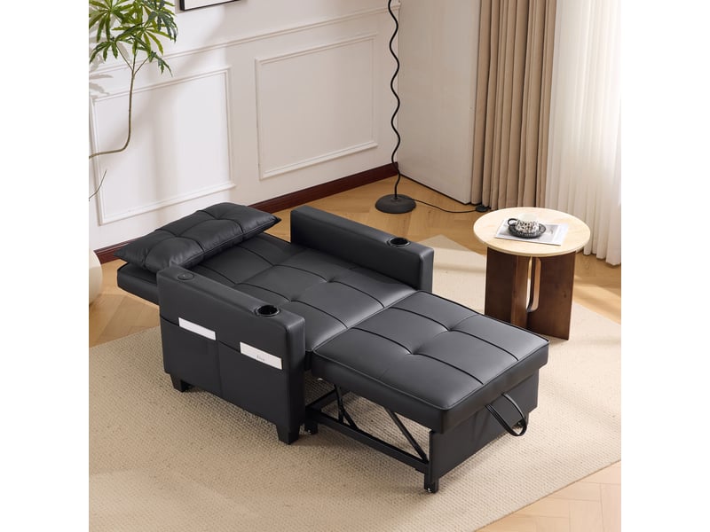  Fauteuil convertible 1 place – relax multifonction 3-en-1 avec usb et porte-gobelet, noir  - Conforama D