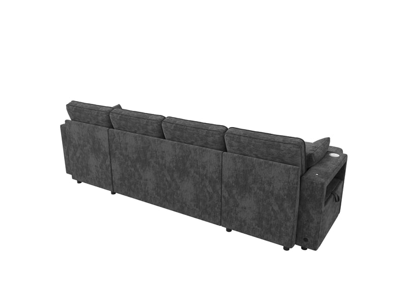 Canapé d’angle en u convertible 4 places en chenille gris, 273 cm, led et coffres IKSETERA TRADING LTD - Conforama W