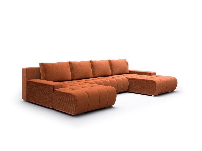 Canapé d'angle convertible velutti u velours côtelé poso orange, forme u avec coffre - Conforama A