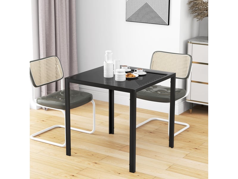  Table à manger pour 4 personnes, 75 x 75 x 75 cm, table de cuisine avec plateau en verre trempé et pieds en acier, noir  - Conforama R