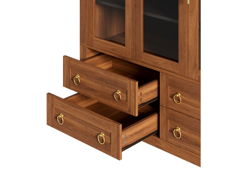  Buffet,110x40x185 cm,3 portes vitrées et 4 tiroirs,mdf,coloris noyer  - Conforama E