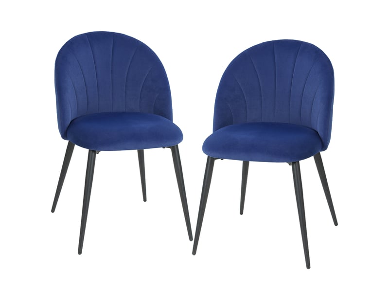Lot de 2 chaises de salle à manger bleues rembourrées sans accoudoirs avec pieds en acier dimensions 52x55x79 cm - Conforama E