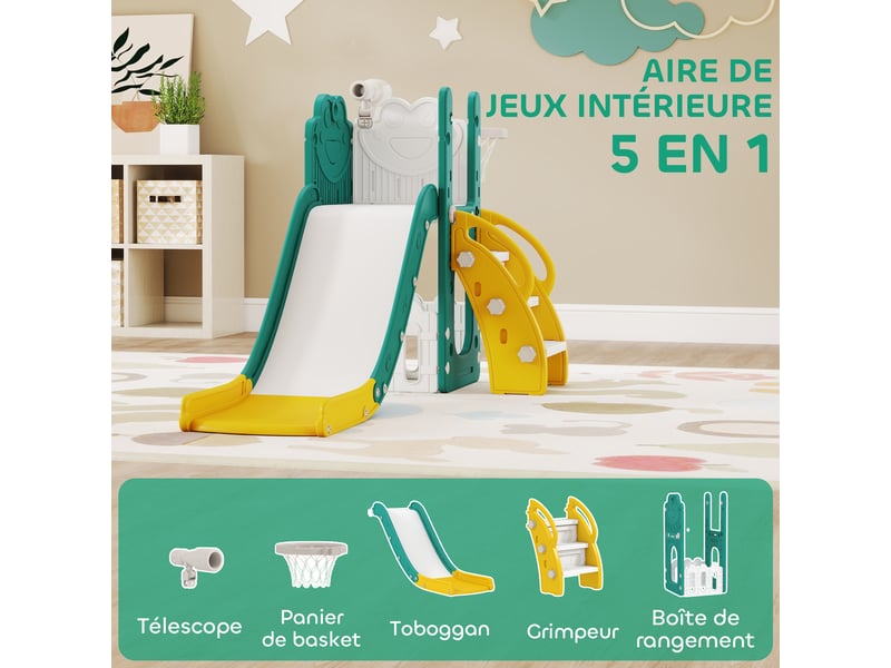 Toboggan pour tout-petits 5 en 1 toboggan autoportant pour enfant avec panier de basket, télescope, 178x70x86cm, jaune - Conforama D