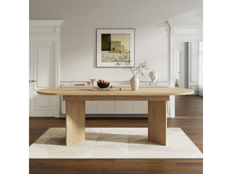  Table de salle à manger extensible 140-180x90x75 cm, 6 à 8 personnes, plateau épais et angles arrondis, design simple, mdf, effet chêne Sol Morn - Conforama B