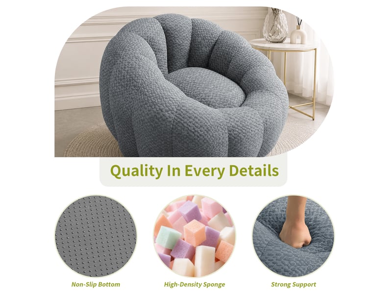  Fauteuil pouf modenvie en forme de fleur gris, tissu jacquard tricoté, flocons de mousse à mémoire de forme, 112 x 105 x 74 cm  - Conforama D