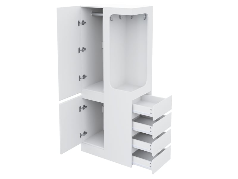  Armoire de vêtements 70 x 40 x 170 cm, avec tiroirs et rangements ouverts, une porte, blanc  - Conforama D