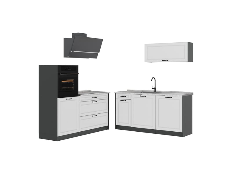  Vicco cuisine, blanc campagneanthracite, 160cm plan de travail marbre  - Conforama A