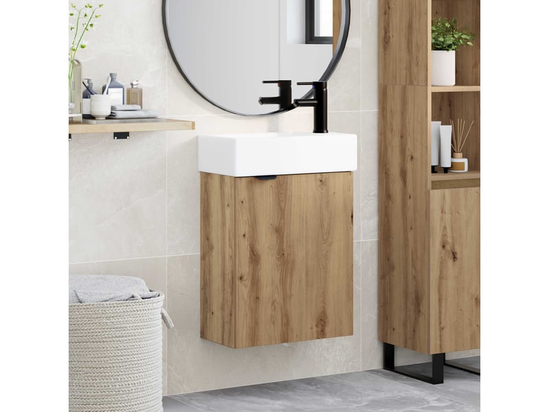  Meuble de rangement salle de bain avec robinet chêne artisanal shl9705  - Conforama B