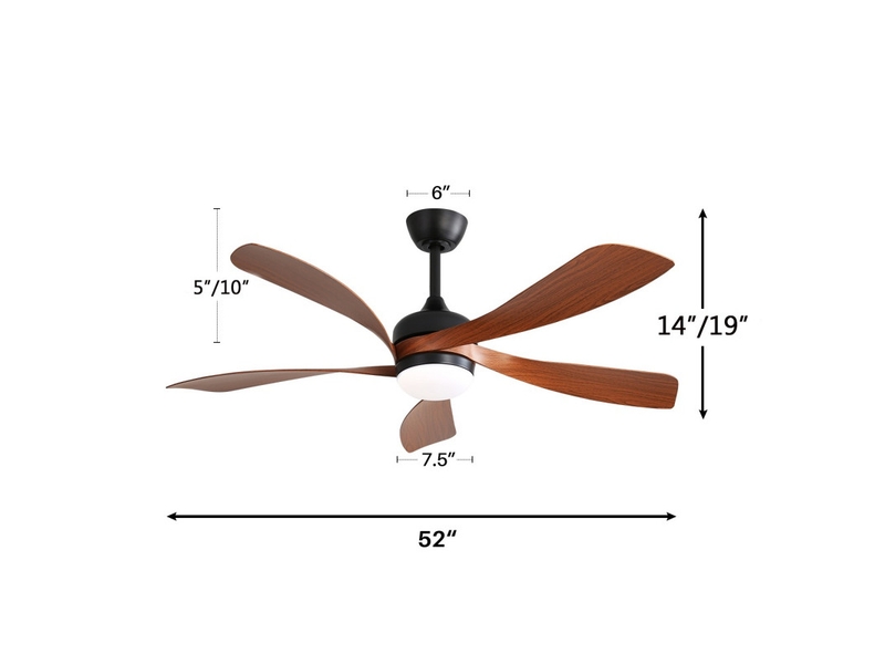  Ventilateur de plafond moderne de 52 pouces, avec éclairage led à intensité variable en 3 couleurs, 5 pales en abs, télécommande et moteur à courant continu réversible, marron  - Conforama C