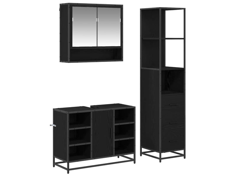 Ensemble de mobilier de salle de bain 3 pièces chêne noir cf64465 - Conforama A