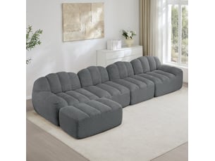 Canapé modulable 4 places 366x165x79 cm avec pouf, assise profonde, mousse 32d, polaire granuleux, gris