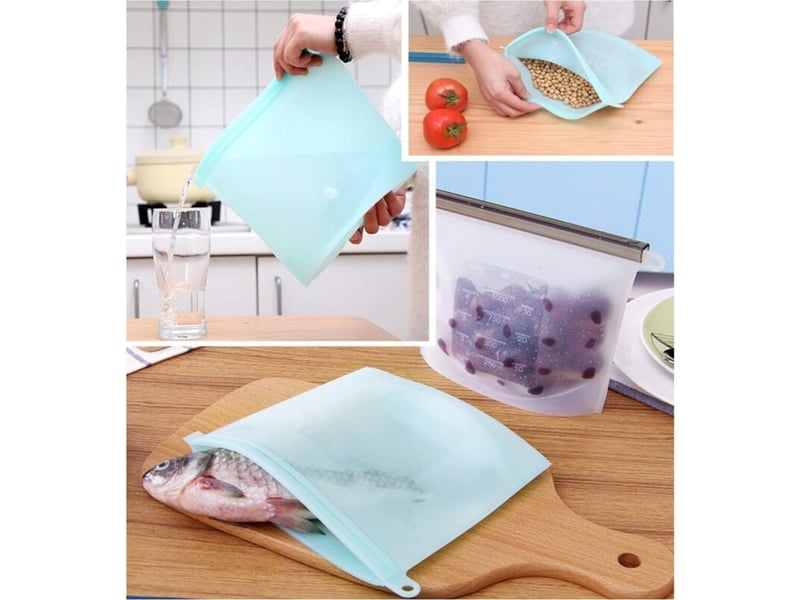 Sacs de conservation en silicone avec clips de fermeture, pour fruits, légumes et viandes (lot de 4), 1000 ml - Conforama B